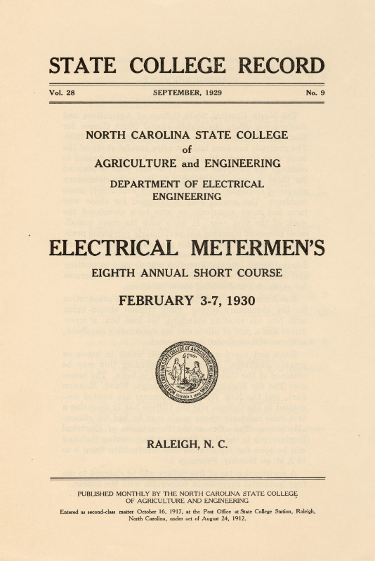 An issue of the State College Record from 1929 announcing the Meter School