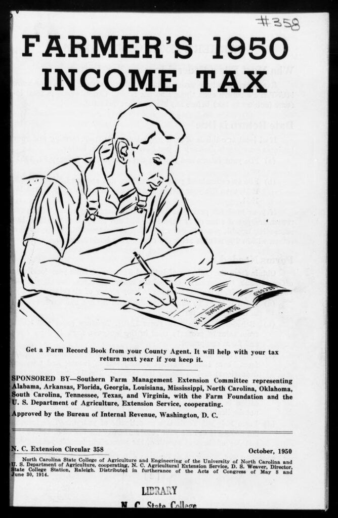 Flyer for the Farmer's 1950 Income Tax short course