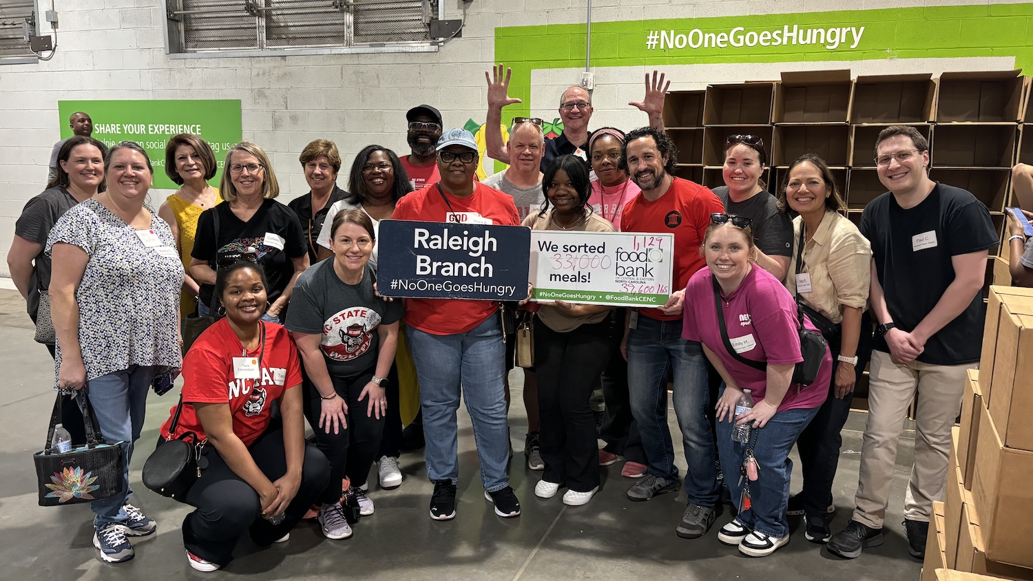 Group photo at the Food Bank of Central & Eastern North Carolina.