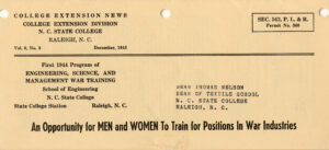 A portion of a flyer advertising opportunities for people to train for positions in 'war industries'