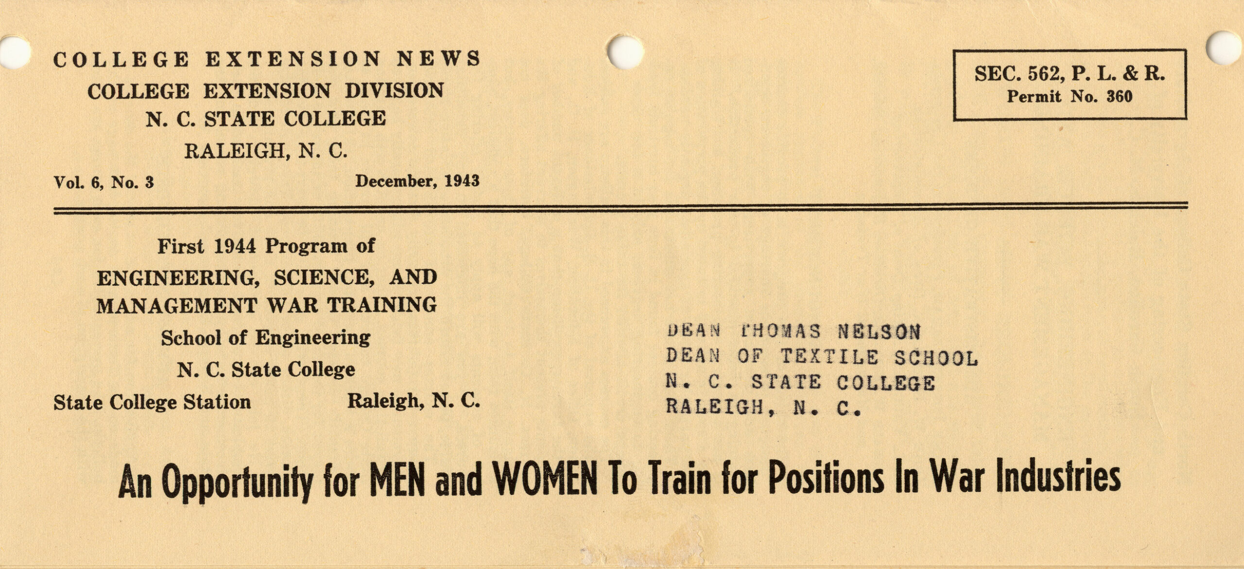 A portion of a flyer advertising opportunities for people to train for positions in 'war industries'