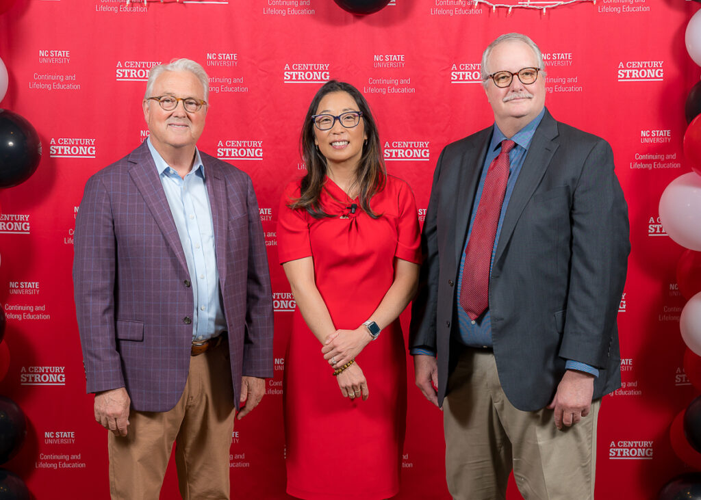 Michelle Weise, Chancellor Randy Woodson, and Provost Warwick Arden