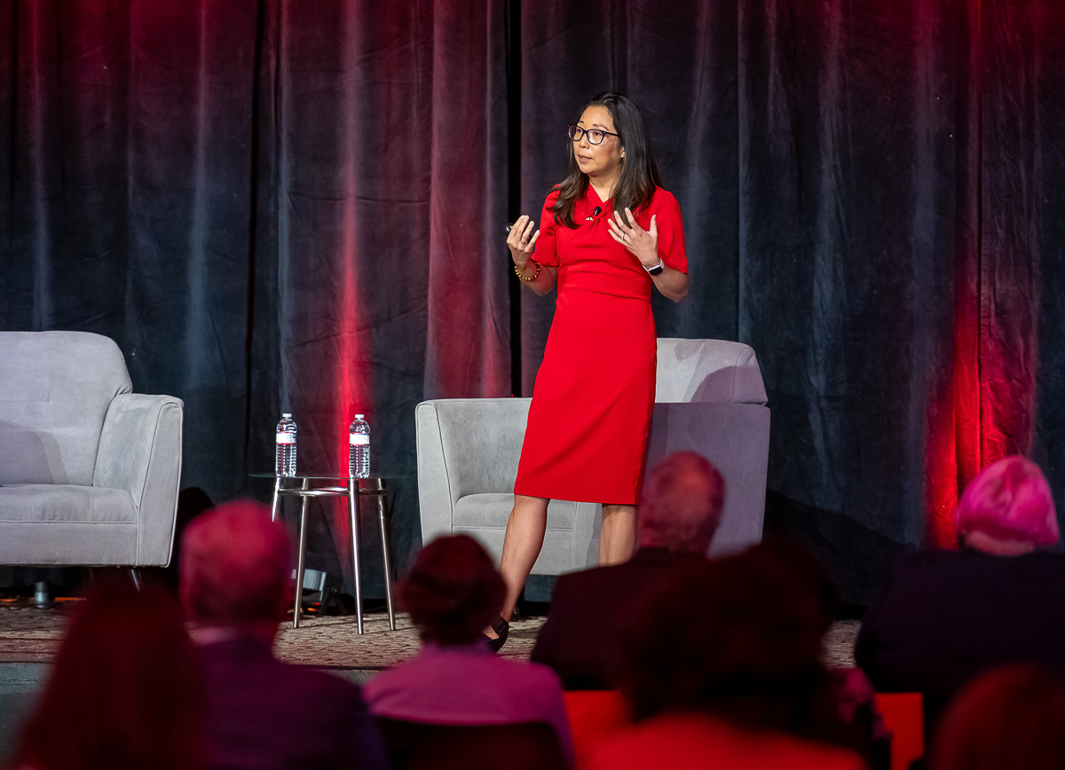 Michelle Weise on stage speaking.